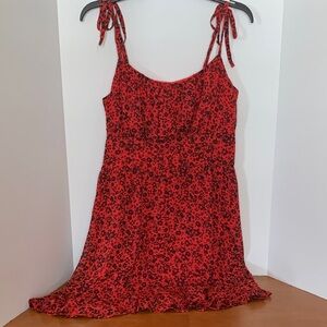Red Floral Sundress with Tie Straps